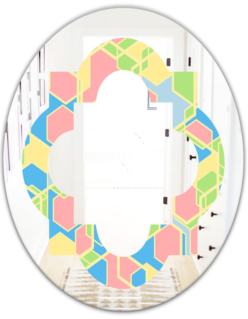 DesignQ Geometrical Pastel Abstract II - Modern Round Or Oval Wall Mirror - Quatrefoil
