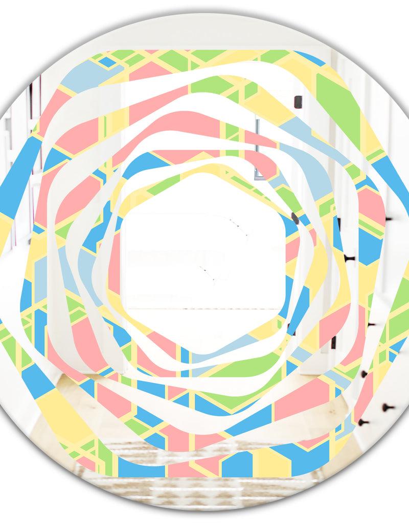 DesignQ Geometrical Pastel Abstract II - Modern Round Or Oval Wall Mirror - Whirl