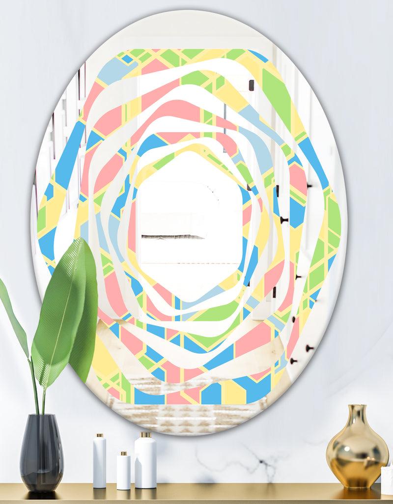 DesignQ Geometrical Pastel Abstract II - Modern Round Or Oval Wall Mirror - Whirl