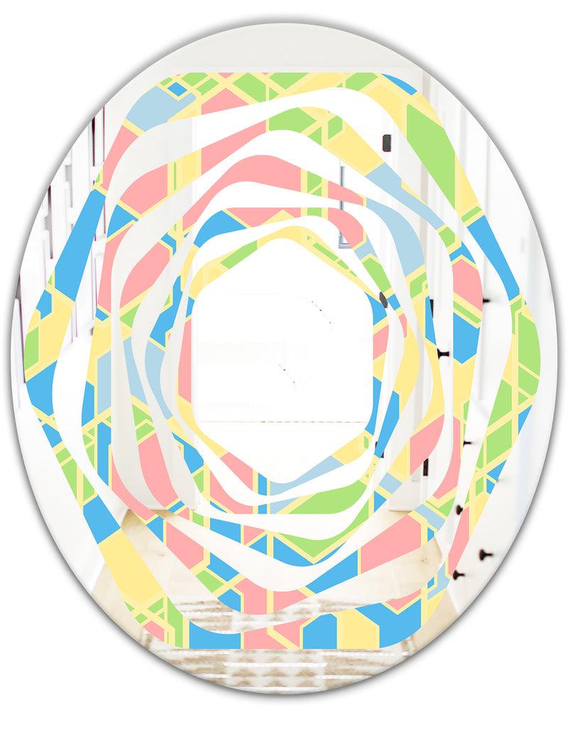 DesignQ Geometrical Pastel Abstract II - Modern Round Or Oval Wall Mirror - Whirl