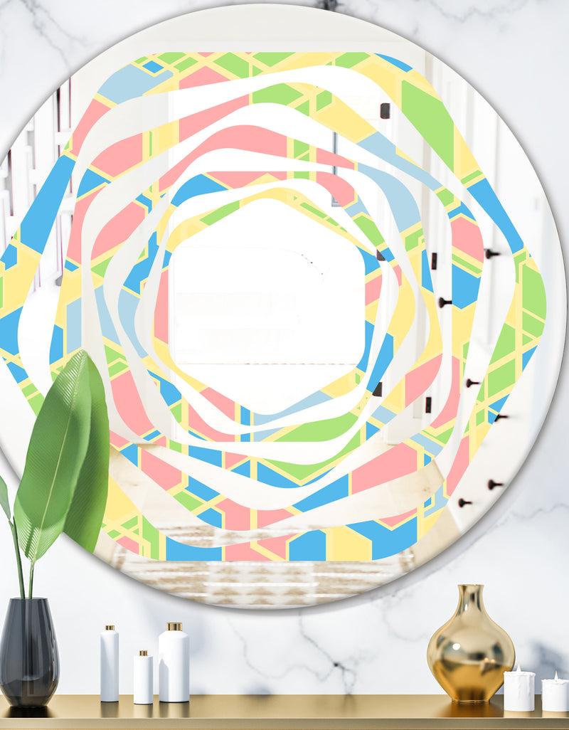 DesignQ Geometrical Pastel Abstract II - Modern Round or Oval Wall Mirror - Whirl
