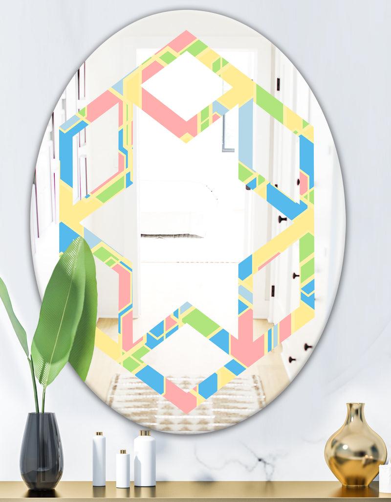 DesignQ Geometrical Pastel Abstract II - Modern Round Or Oval Wall Mirror - Hexagon Star