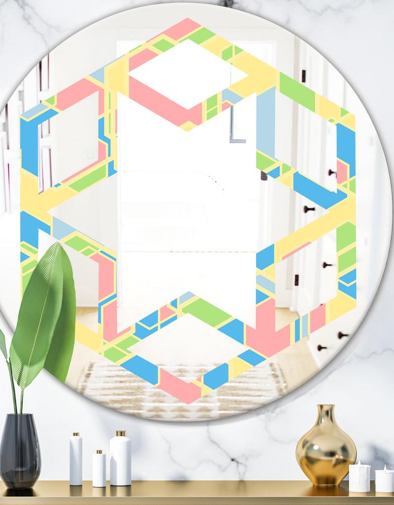 DesignQ Geometrical Pastel Abstract II - Modern Round or Oval Wall Mirror - Hexagon Star
