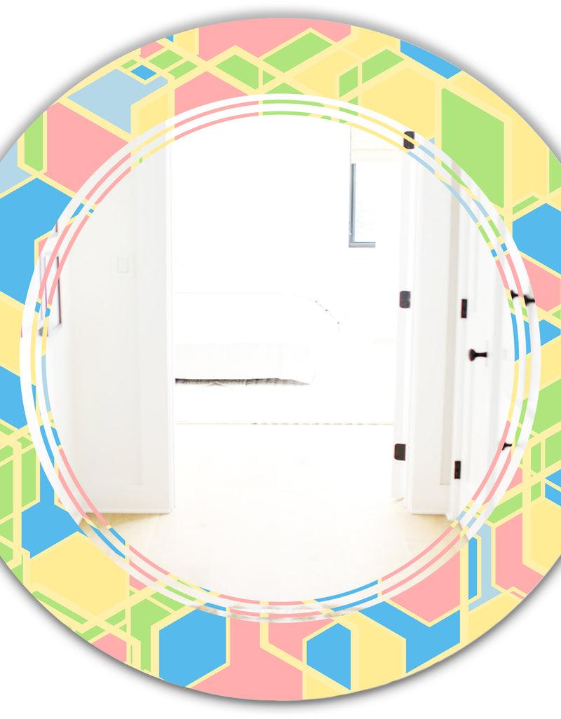 DesignQ Geometrical Pastel Abstract II - Modern Round Or Oval Wall Mirror - Triple C