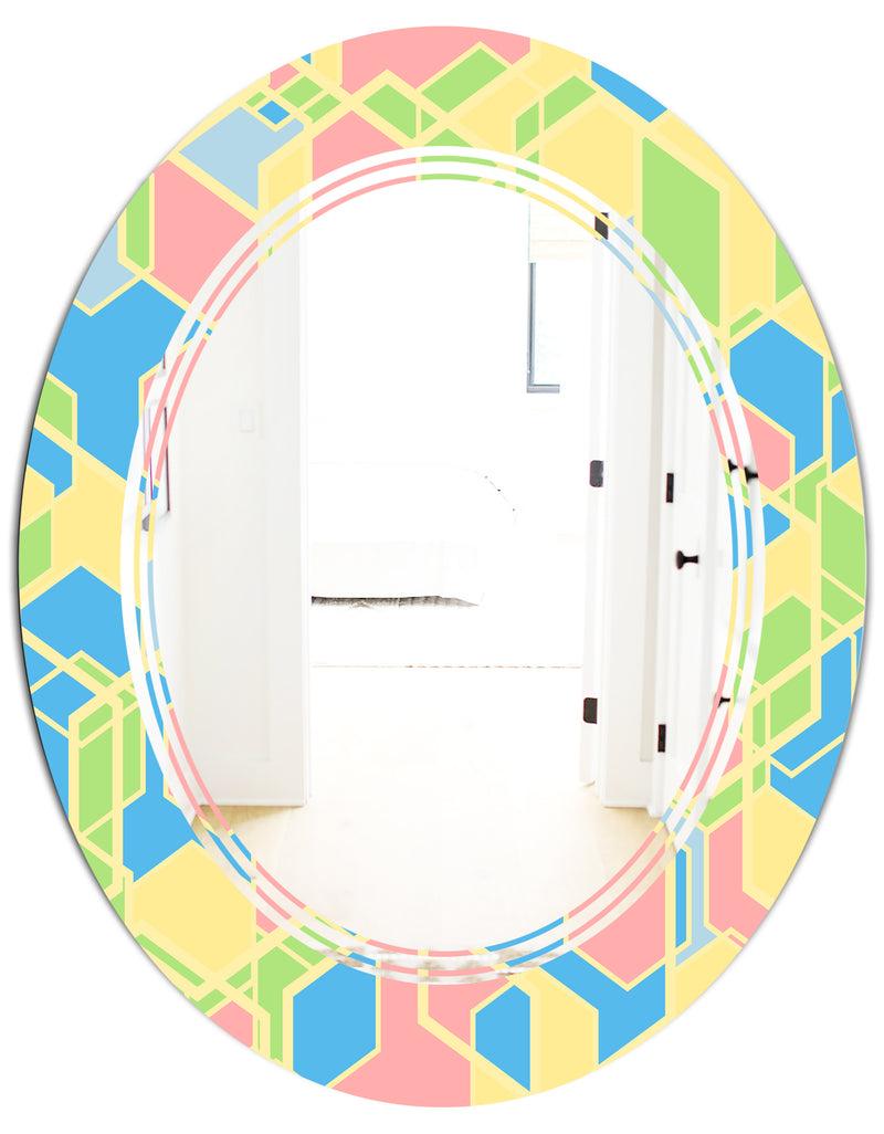DesignQ Geometrical Pastel Abstract II - Modern Round Or Oval Wall Mirror - Triple C