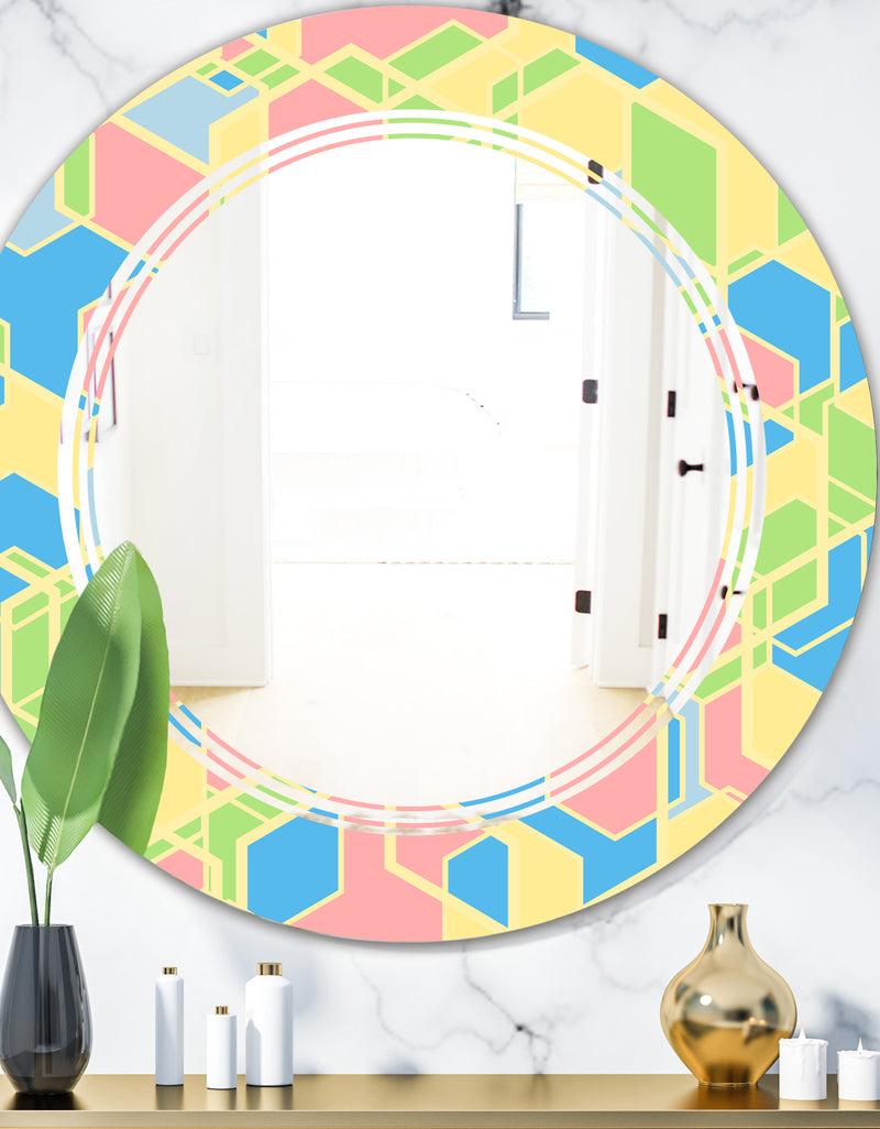 DesignQ Geometrical Pastel Abstract II - Modern Round or Oval Wall Mirror - Triple C