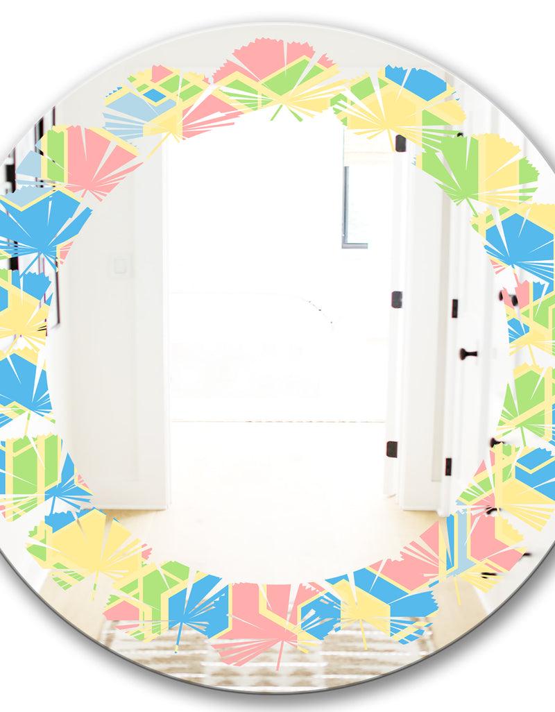 DesignQ Geometrical Pastel Abstract II - Modern Round Or Oval Wall Mirror - Leaves