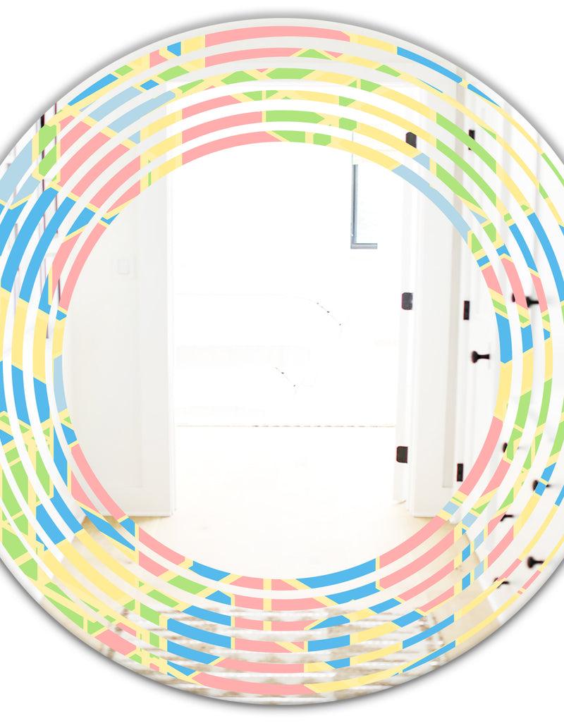 DesignQ Geometrical Pastel Abstract II - Modern Round Or Oval Wall Mirror - Wave