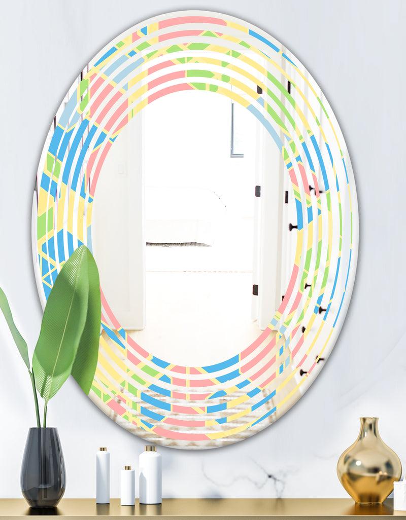 DesignQ Geometrical Pastel Abstract II - Modern Round Or Oval Wall Mirror - Wave