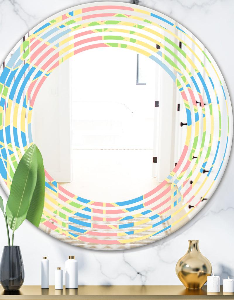 DesignQ Geometrical Pastel Abstract II - Modern Round or Oval Wall Mirror - Wave