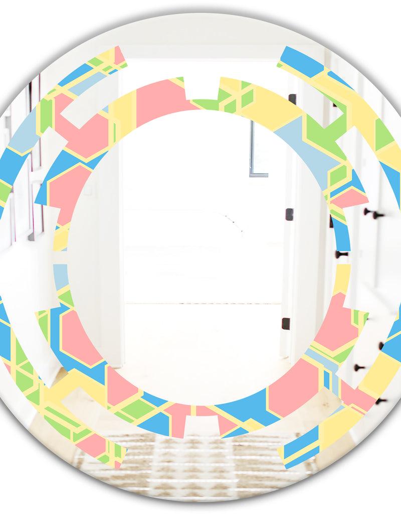DesignQ Geometrical Pastel Abstract II - Modern Round Or Oval Wall Mirror - Space