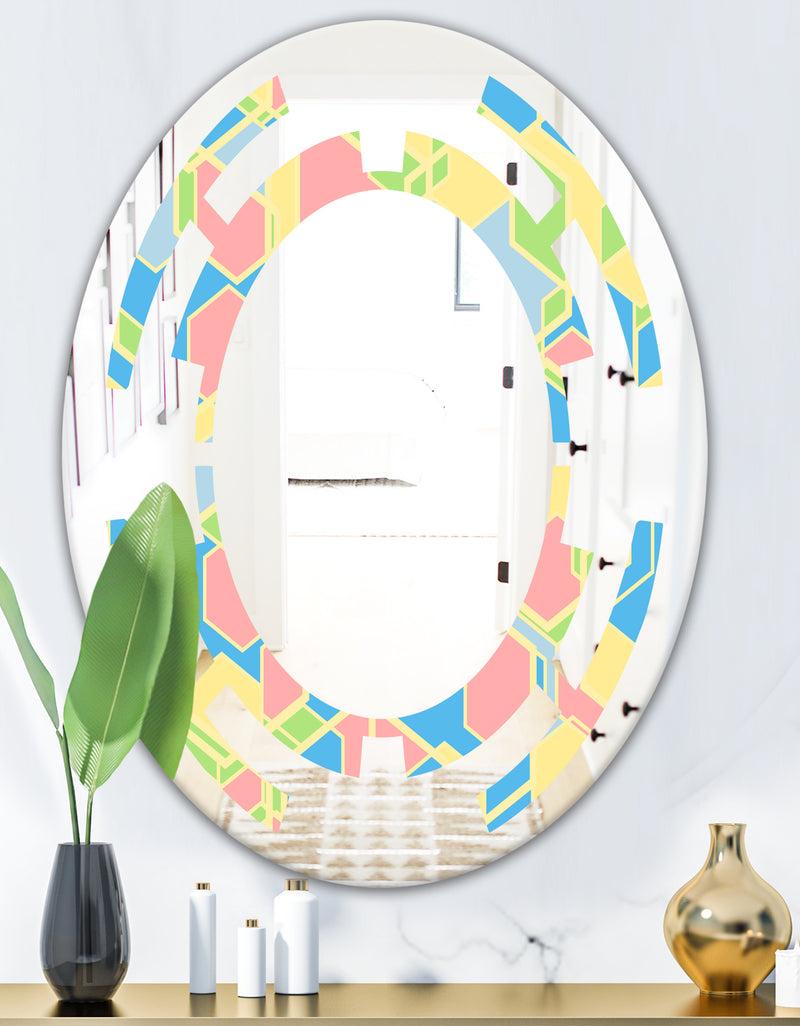 DesignQ Geometrical Pastel Abstract II - Modern Round Or Oval Wall Mirror - Space