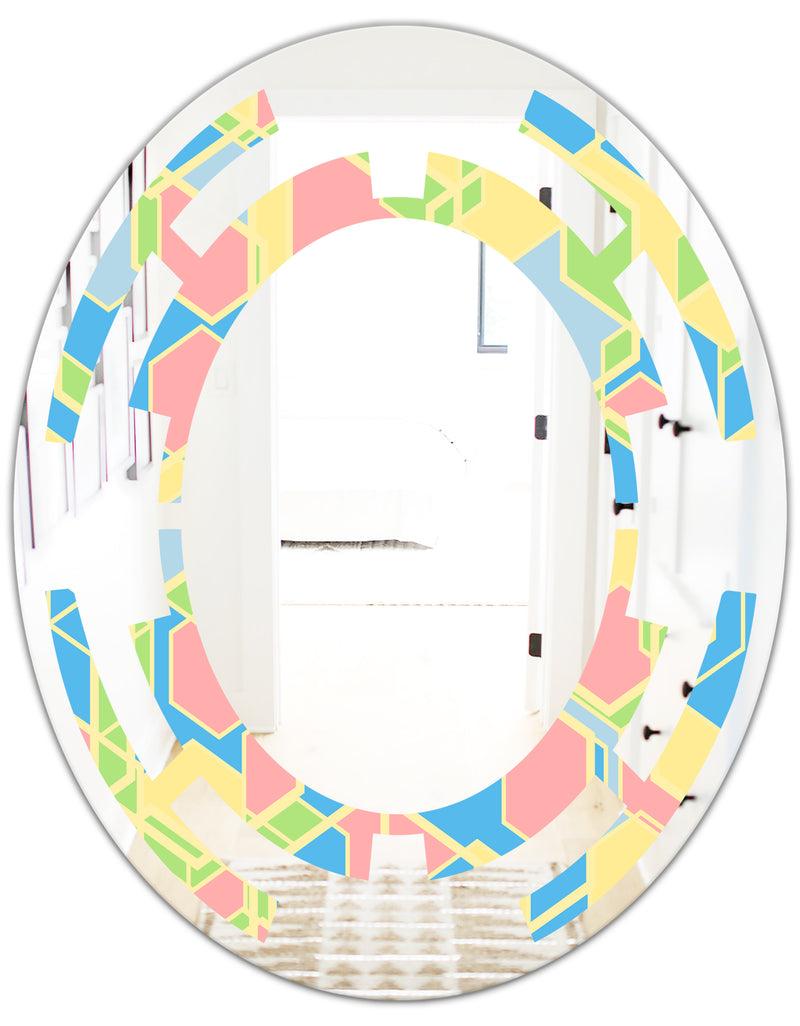 DesignQ Geometrical Pastel Abstract II - Modern Round Or Oval Wall Mirror - Space
