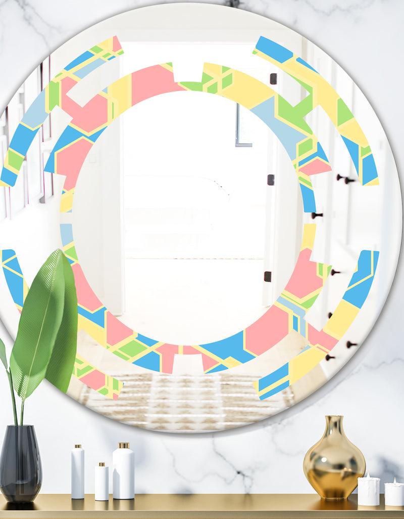DesignQ Geometrical Pastel Abstract II - Modern Round or Oval Wall Mirror - Space