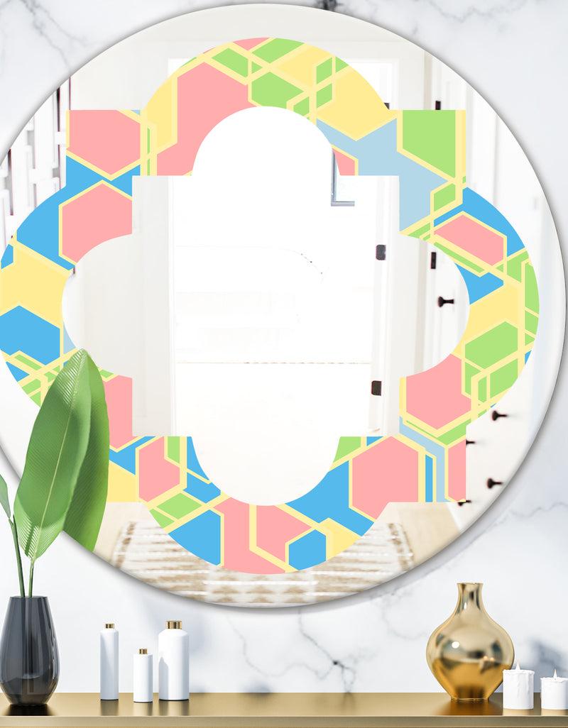 DesignQ Geometrical Pastel Abstract II - Modern Round or Oval Wall Mirror - Quatrefoil