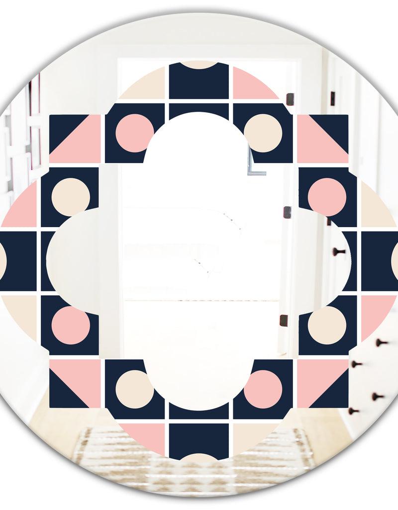 DesignQ Geometrical Retro Design I - Modern Round Or Oval Wall Mirror - Quatrefoil
