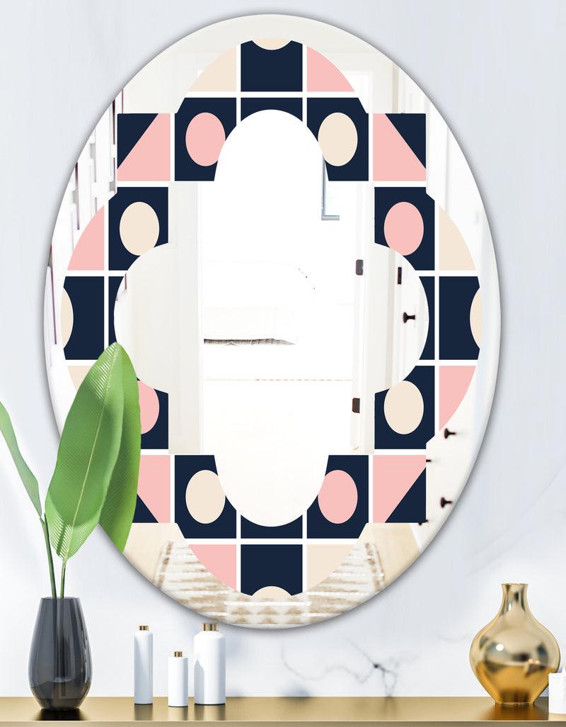 DesignQ Geometrical Retro Design I - Modern Round Or Oval Wall Mirror - Quatrefoil