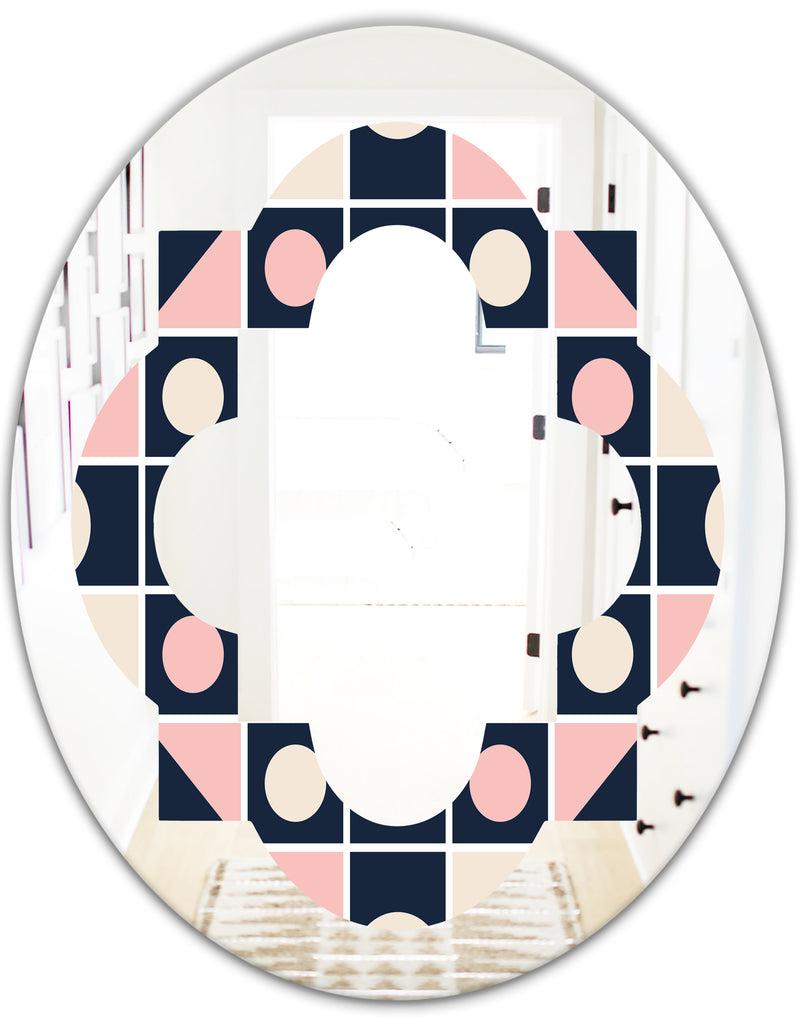 DesignQ Geometrical Retro Design I - Modern Round Or Oval Wall Mirror - Quatrefoil