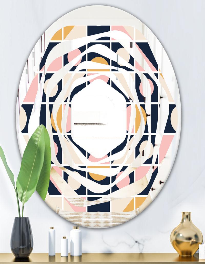 DesignQ Geometrical Retro Design I - Modern Round Or Oval Wall Mirror - Whirl