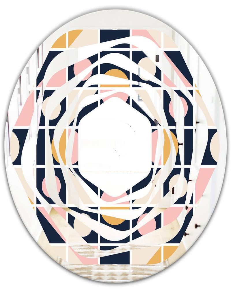 DesignQ Geometrical Retro Design I - Modern Round Or Oval Wall Mirror - Whirl