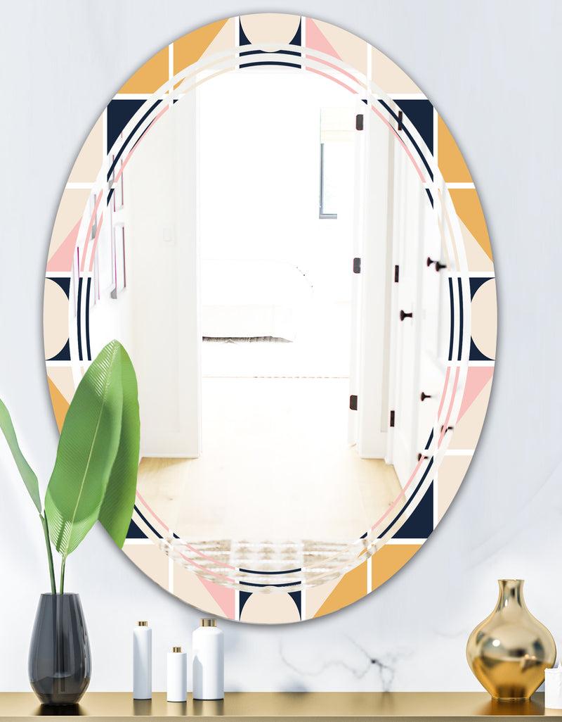 DesignQ Geometrical Retro Design I - Modern Round Or Oval Wall Mirror - Triple C