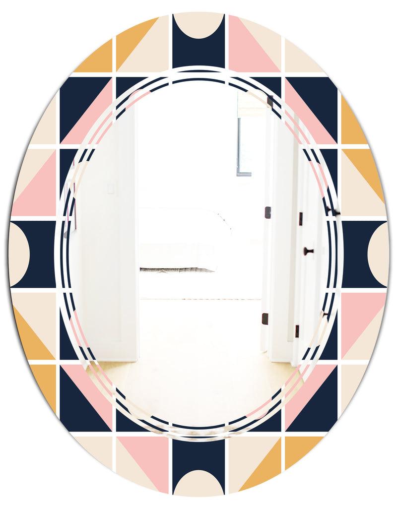 DesignQ Geometrical Retro Design I - Modern Round Or Oval Wall Mirror - Triple C