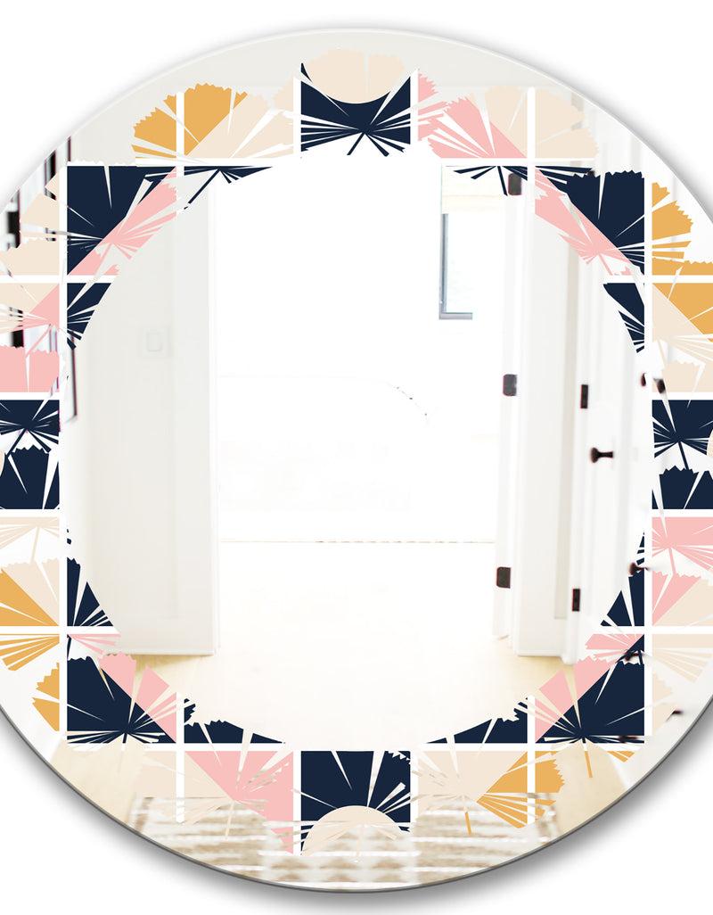 DesignQ Geometrical Retro Design I - Modern Round Or Oval Wall Mirror - Leaves