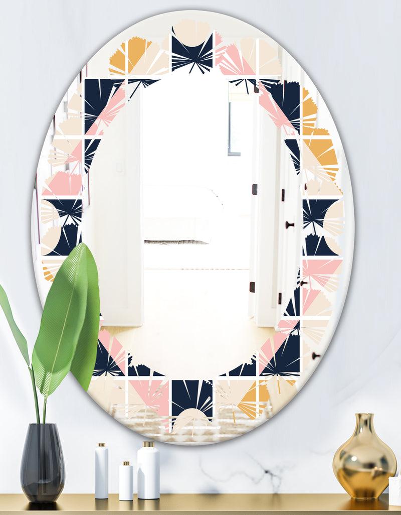 DesignQ Geometrical Retro Design I - Modern Round Or Oval Wall Mirror - Leaves