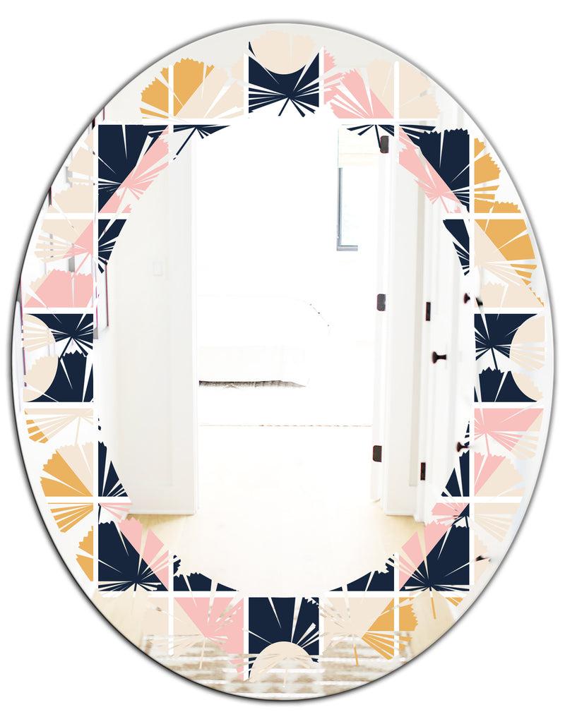 DesignQ Geometrical Retro Design I - Modern Round Or Oval Wall Mirror - Leaves