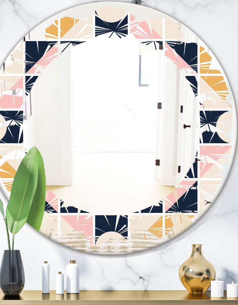 DesignQ Geometrical Retro Design I - Modern Round or Oval Wall Mirror - Leaves