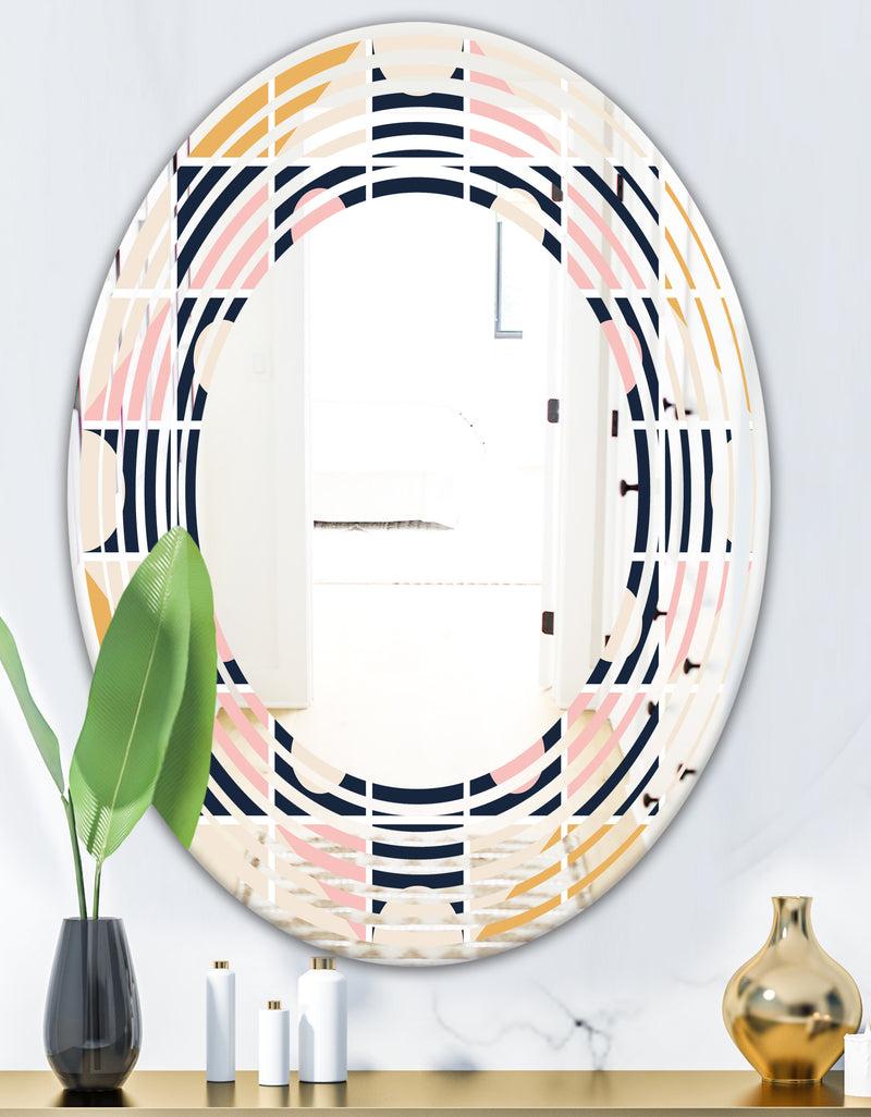 DesignQ Geometrical Retro Design I - Modern Round Or Oval Wall Mirror - Wave