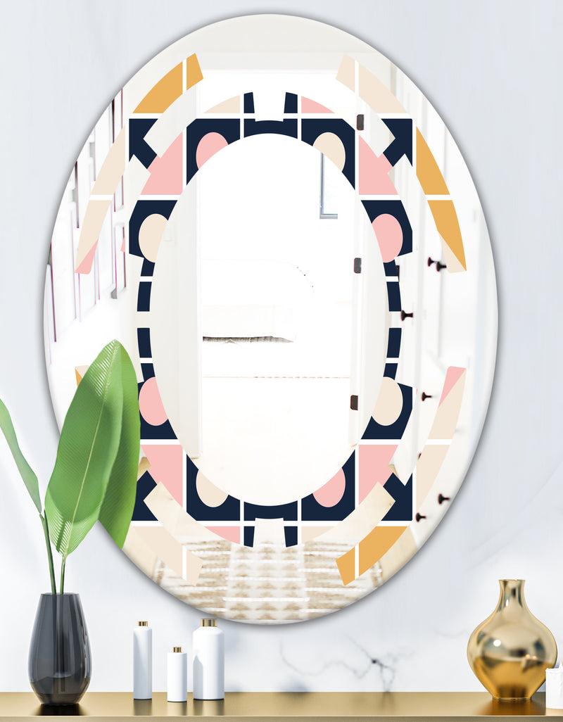 DesignQ Geometrical Retro Design I - Modern Round Or Oval Wall Mirror - Space