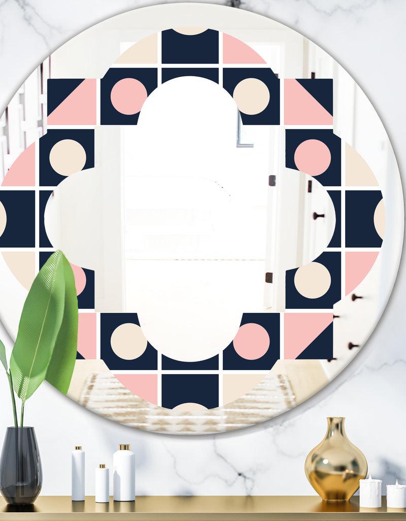 DesignQ Geometrical Retro Design I - Modern Round or Oval Wall Mirror - Quatrefoil