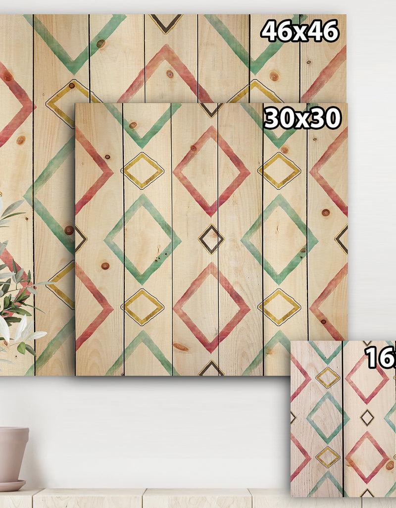 DesignQ Gilded Red And Blue Diamonds - Transitional Print On Natural Pine Wood