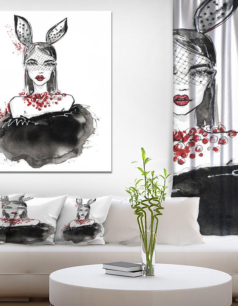 DesignQ Girl in Bunny Costume - Glamour Painting Print on Wrapped Canvas