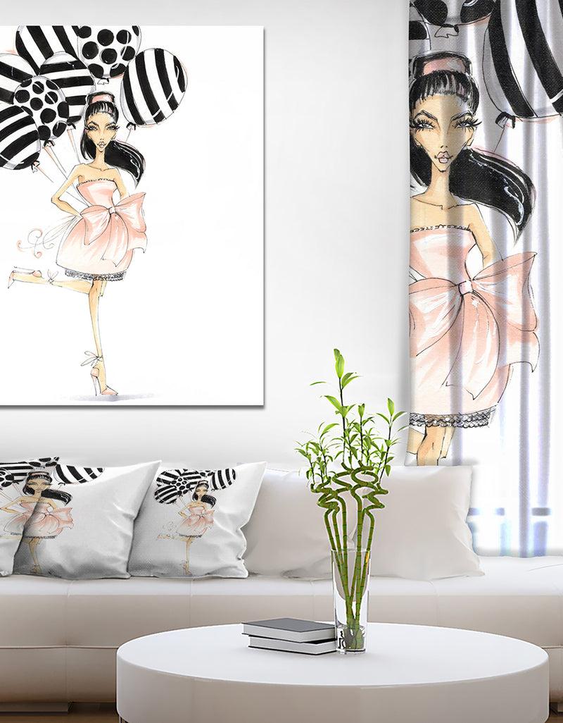 DesignQ Girl with Baloons - Glamour Painting Print on Wrapped Canvas