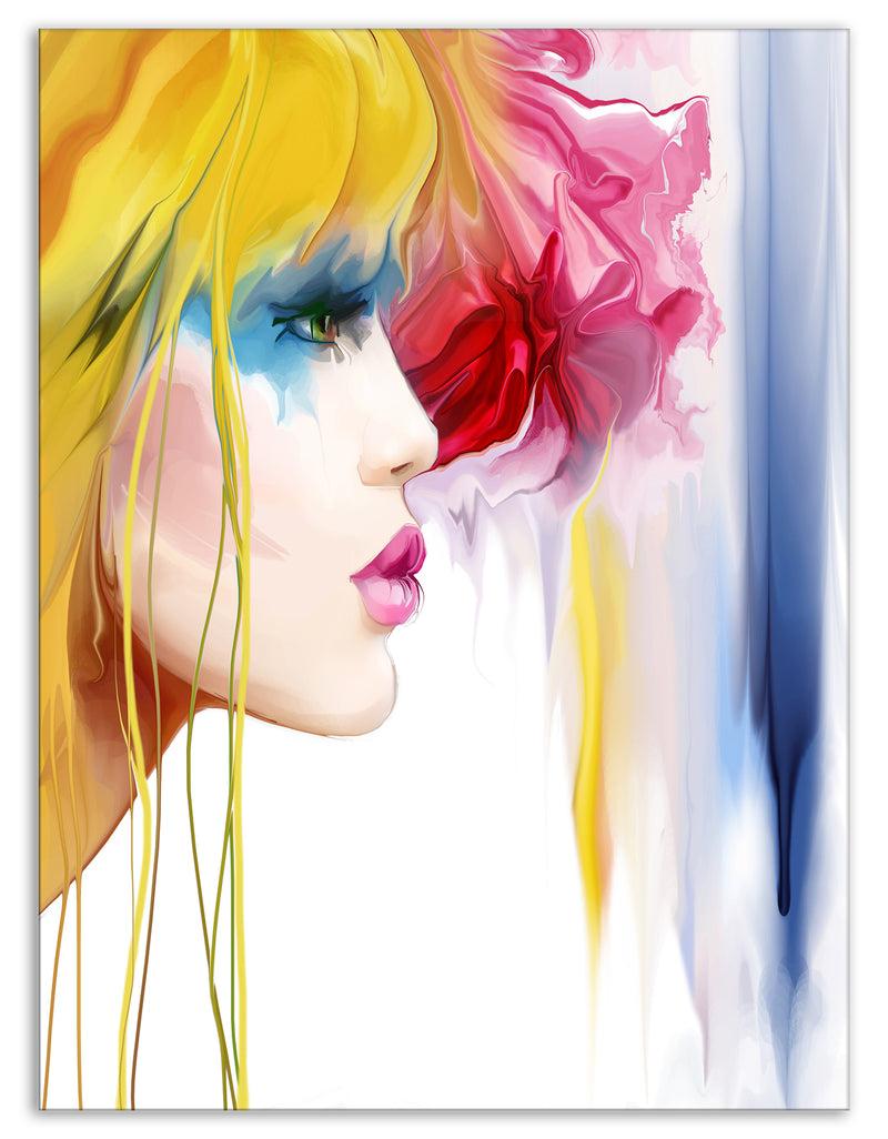 DesignQ Girl With Colorful Hair - Portrait Contemporary Artwork