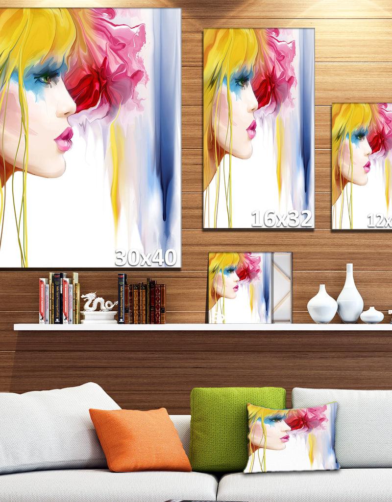 DesignQ Girl With Colorful Hair - Portrait Contemporary Artwork