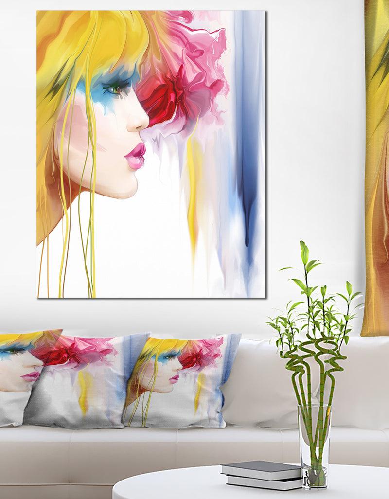DesignQ Girl with Colorful Hair - Portrait Contemporary Artwork