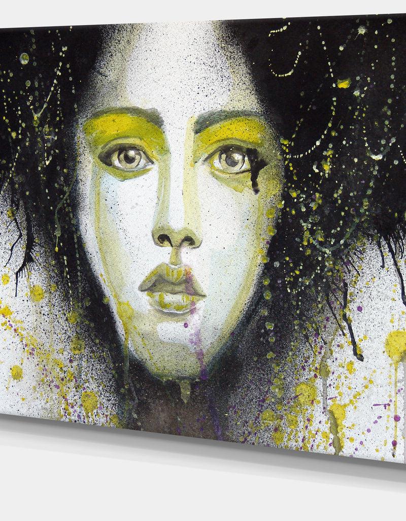 DesignQ Girl With Yellow Eye Line Large - Portrait Digital Art Canvas Print