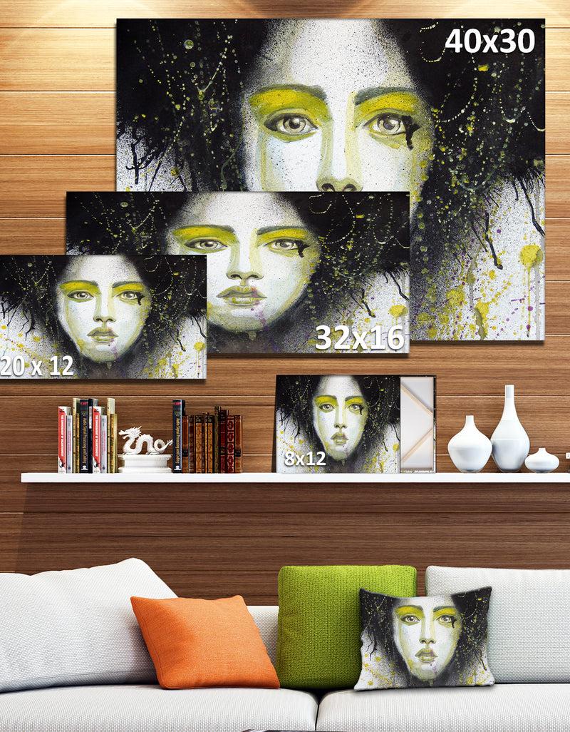 DesignQ Girl With Yellow Eye Line Large - Portrait Digital Art Canvas Print