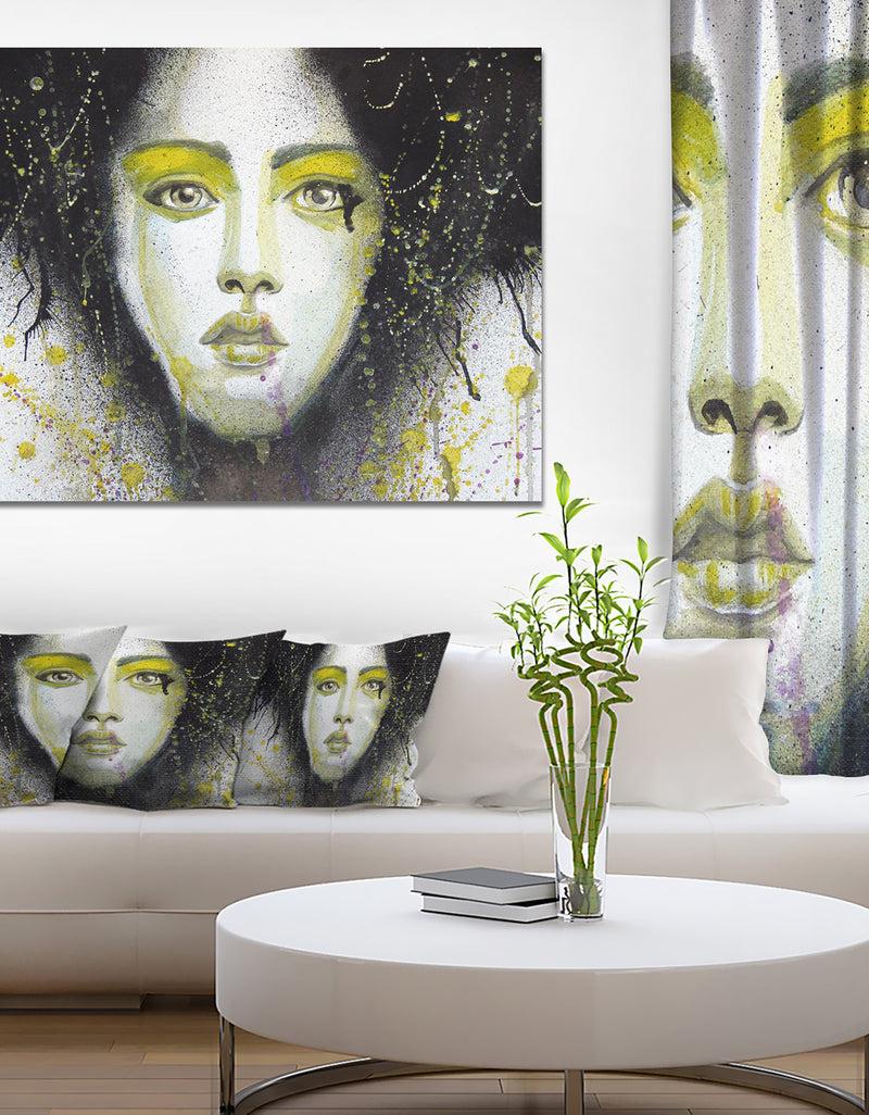 DesignQ Girl with Yellow Eye line Large - Portrait Digital Art Canvas Print