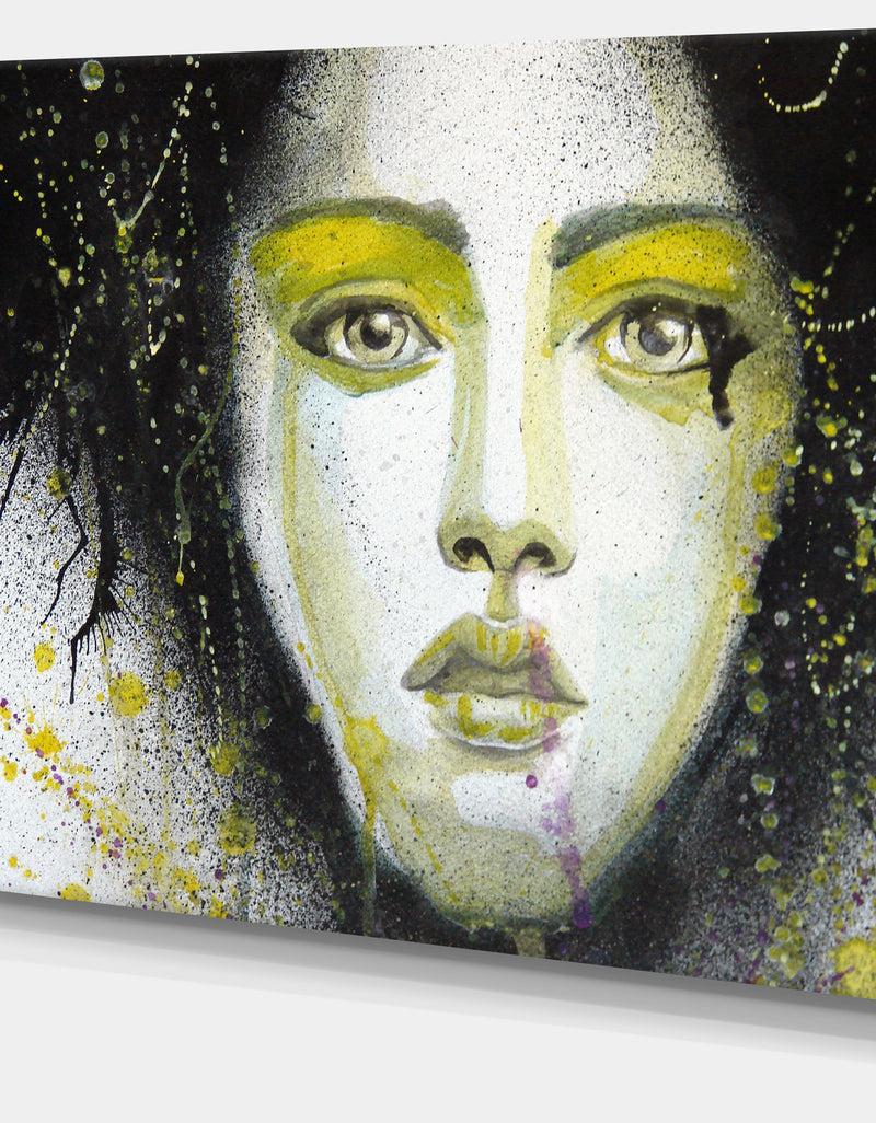 DesignQ Girl With Yellow Eye Line - Portrait Digital Art Canvas Print