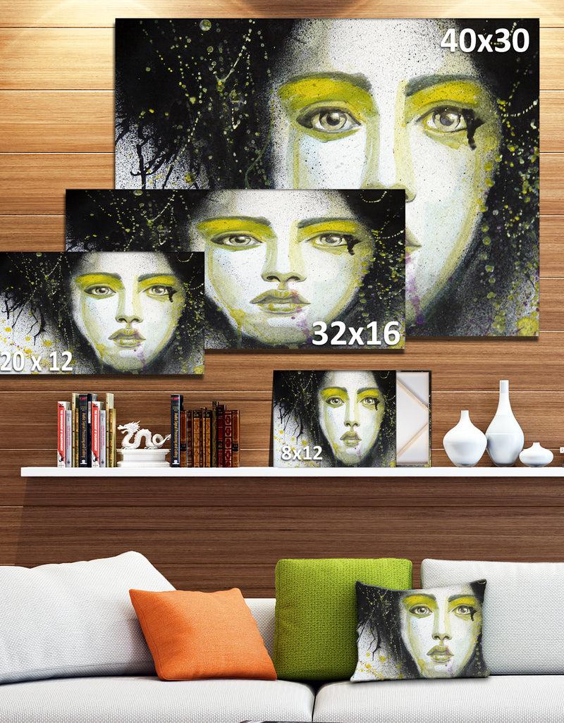 DesignQ Girl With Yellow Eye Line - Portrait Digital Art Canvas Print