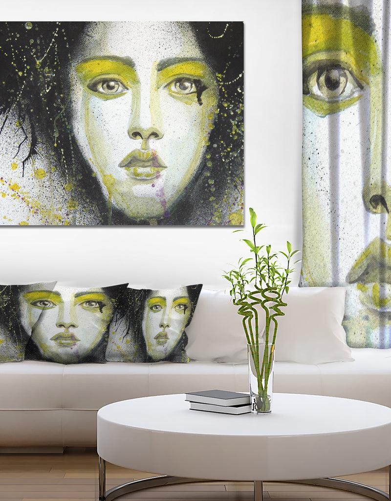 DesignQ Girl with Yellow Eye line - Portrait Digital Art Canvas Print
