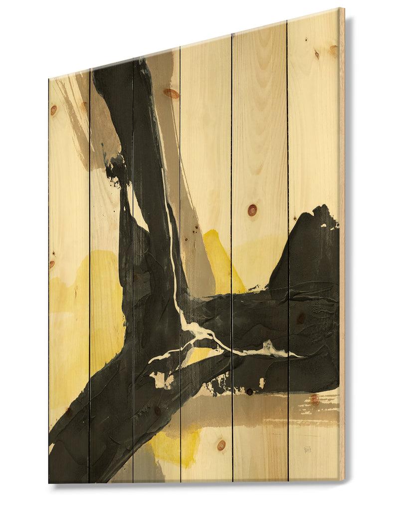 DesignQ Glam Black And Yellow I - Modern & Contemporary Print On Natural Pine Wood
