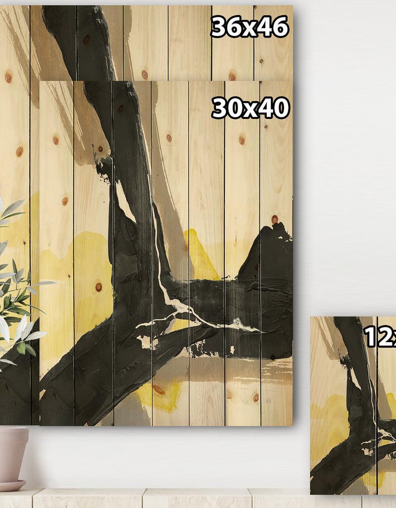 DesignQ Glam Black And Yellow I - Modern & Contemporary Print On Natural Pine Wood