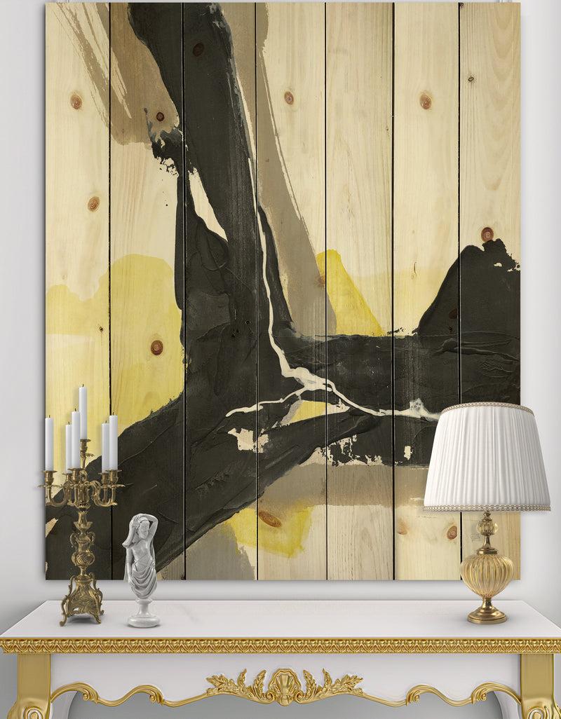 DesignQ Glam Black and Yellow I - Modern & Contemporary Print on Natural Pine Wood