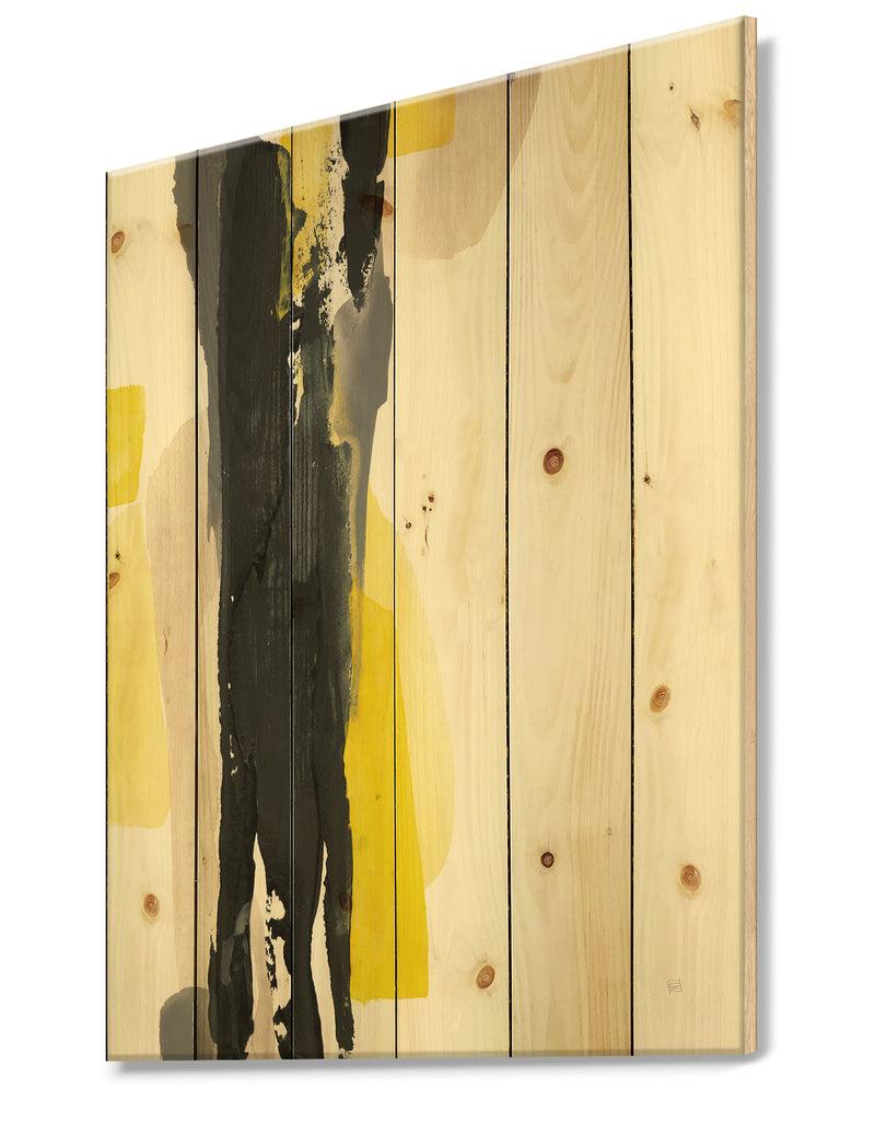 DesignQ Glam Black And Yellow II - Modern & Contemporary Print On Natural Pine Wood