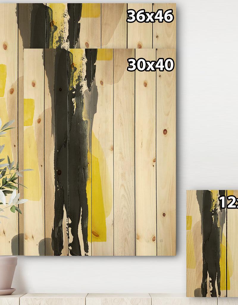 DesignQ Glam Black And Yellow II - Modern & Contemporary Print On Natural Pine Wood